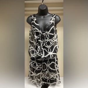 Black and White Sheer Tie-Front Top